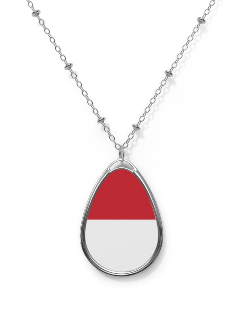 Indonesia Flag Necklace – Oval Indonesian Pendant - One Size / Silver